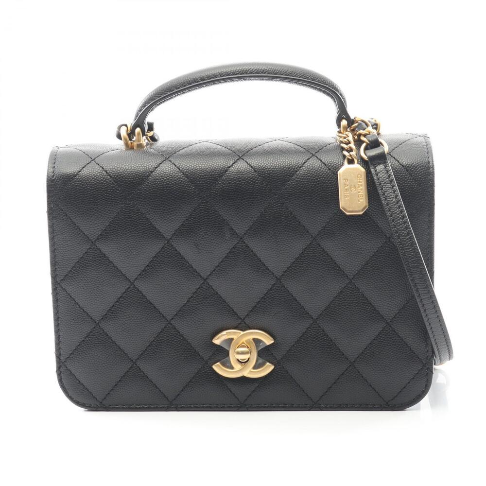 Chanel Matelasse Shoulder Bag Caviar Leather Grained Calfskin Black